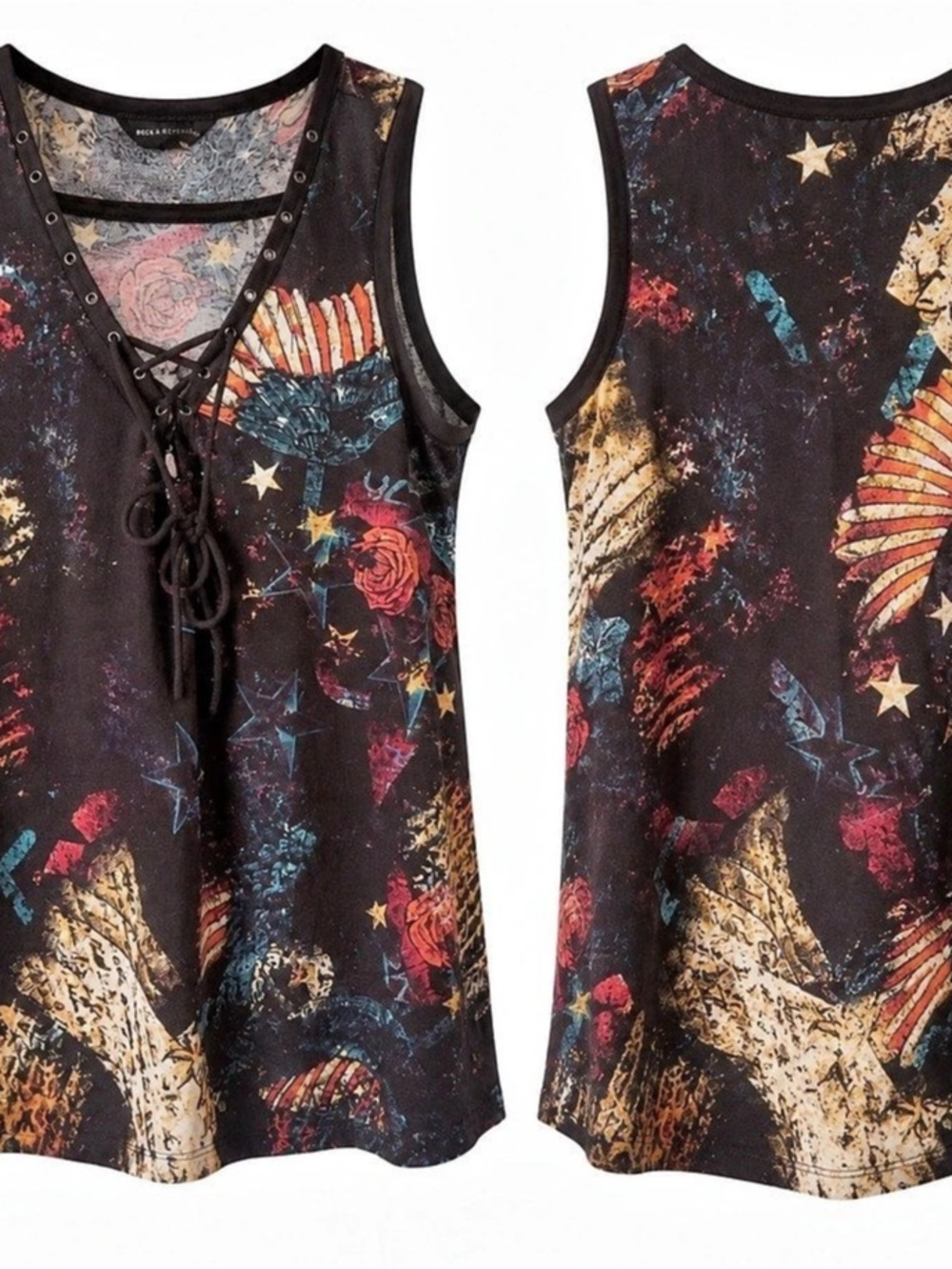 Rock & Republic Women's Abstract Print Lace-Up Tank Top